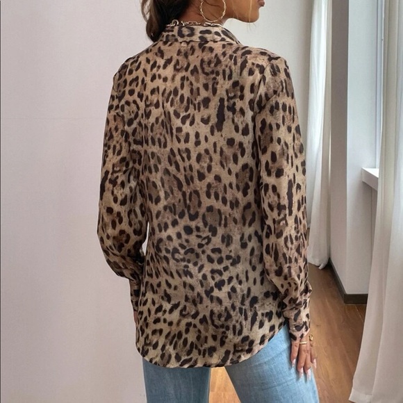Camel black boho leopard print button up blouse - Picture 10 of 14